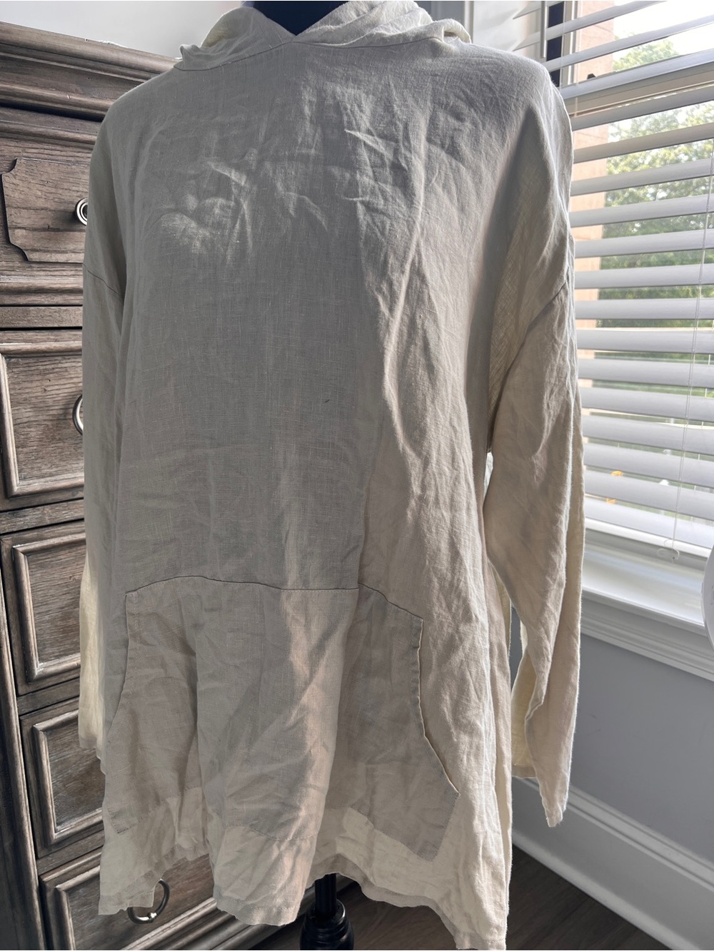 Bryn Walker Linen Pullover Hoodie Tunic Pocket Medium VGUC